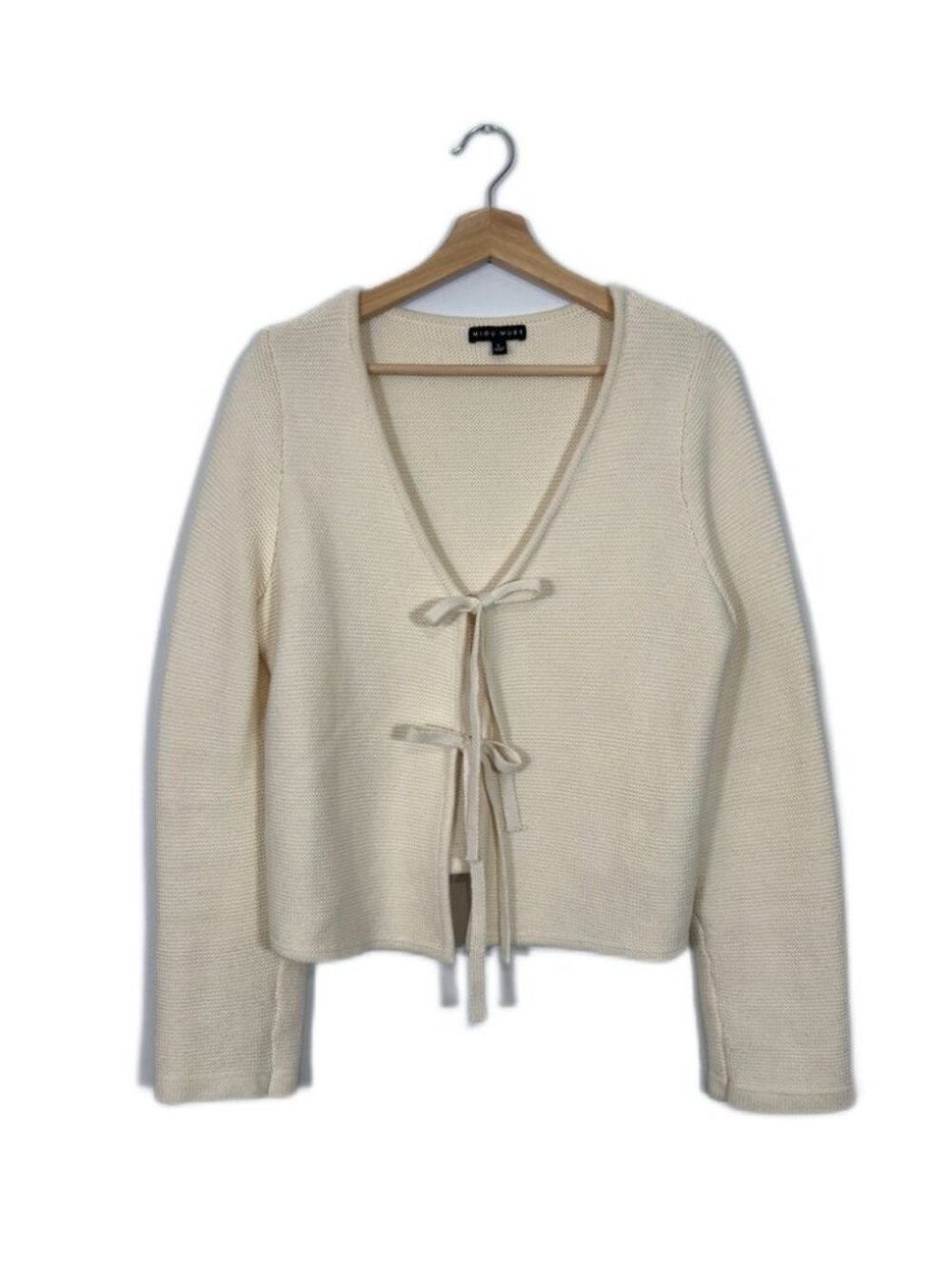 Miou Muse Women's Tie Front Cardigan Cotton Large Butter Yellow Dainty Fall Knit